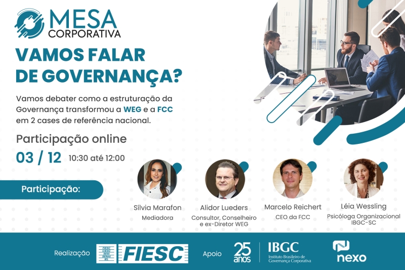 Evento gratuito terá transmissão no canal da FIESC no YouTube