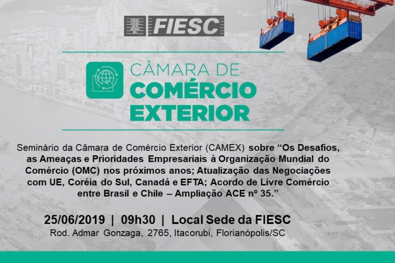 Acordos comerciais e desafios e prioridades empresariais na OMC serão tema de seminário